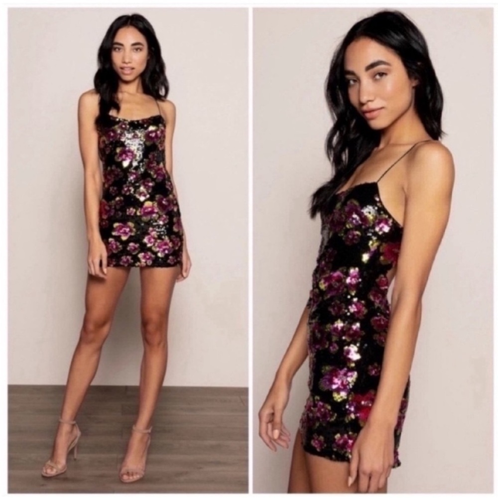 For Love & Lemons San Junipero Floral Sequin Mini Dress